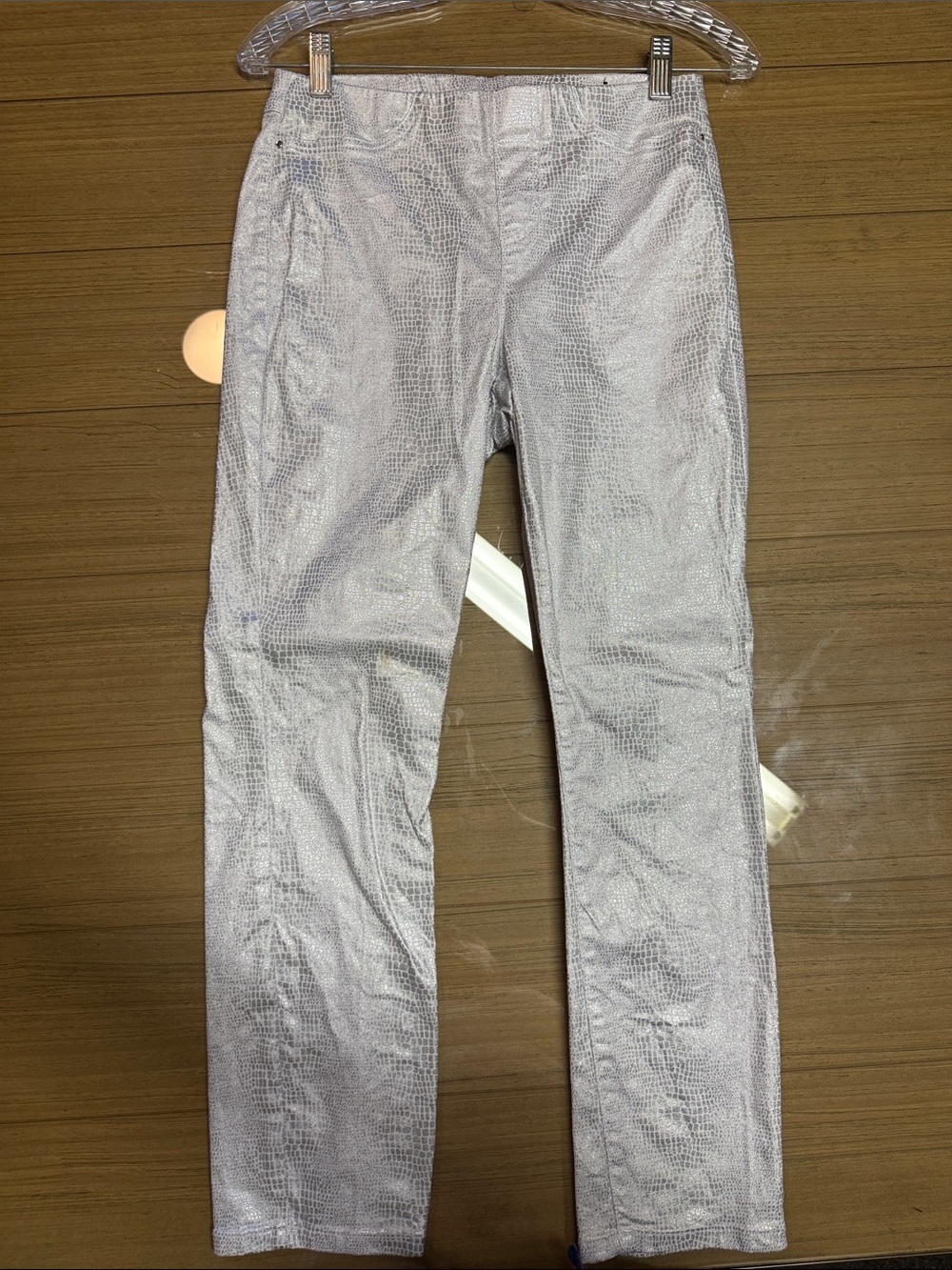 Silver metallic snakeskin print pants